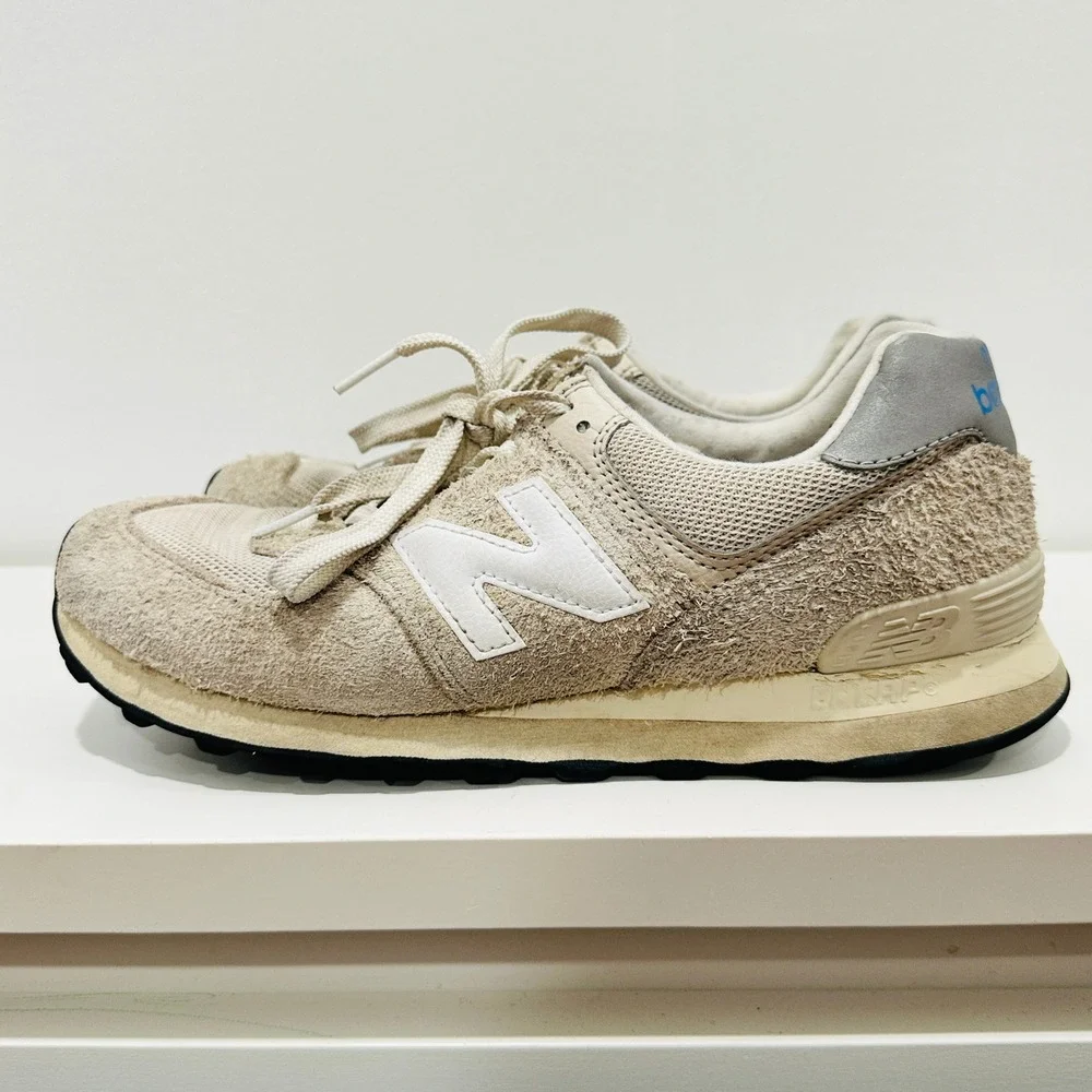 New Balance 574 Mens 8 Beige Hairy Suede Mesh Low Top Sneakers U574RZ2 - Picture 5 of 13